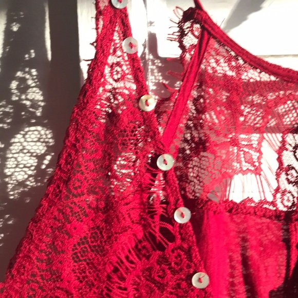 Red lace dress ~ free people - Picture 3 of 8